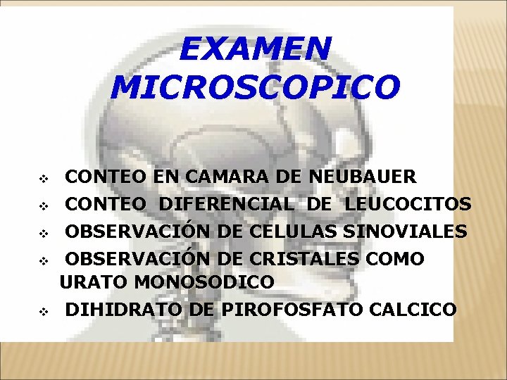 EXAMEN MICROSCOPICO v CONTEO EN CAMARA DE NEUBAUER v CONTEO DIFERENCIAL DE LEUCOCITOS v