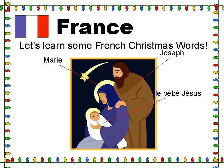 France Let’s learn some French Christmas Words! Marie Joseph le bébé Jésus 