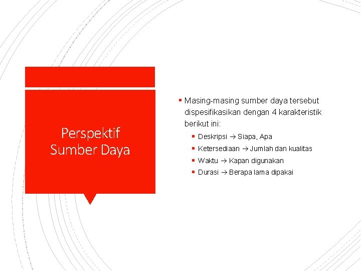 § Masing-masing sumber daya tersebut Perspektif Sumber Daya dispesifikasikan dengan 4 karakteristik berikut ini: