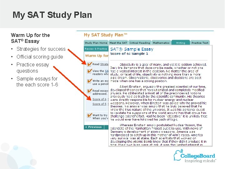 My SAT Study Plan Warm Up for the SAT® Essay • Strategies for success