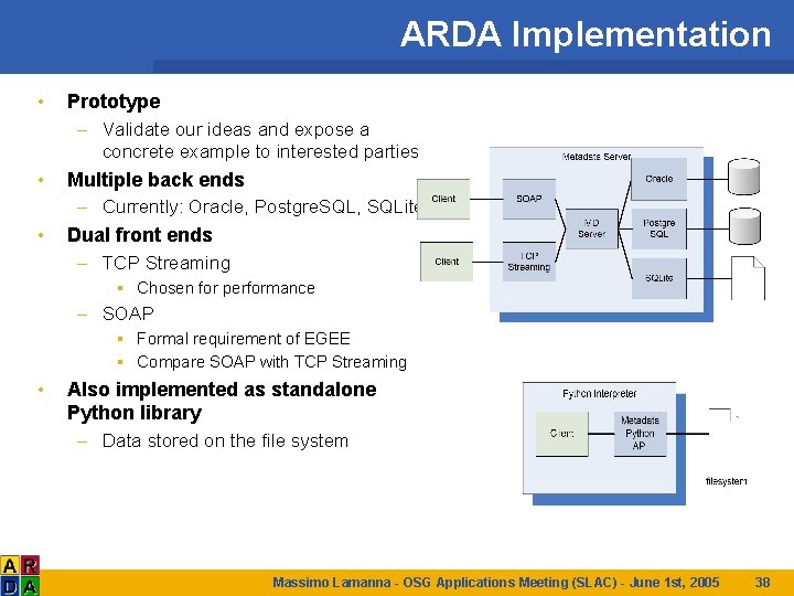 ARDA Implementation • Prototype – Validate our ideas and expose a concrete example to