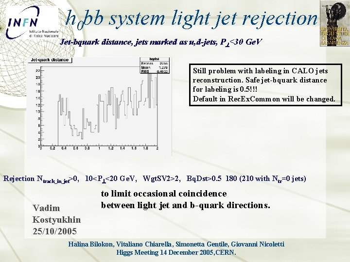 h 0 bb system light jet rejection Jet-bquark distance, jets marked as u, d-jets,