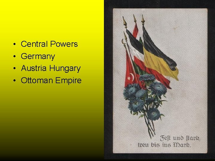  • • Central Powers Germany Austria Hungary Ottoman Empire 