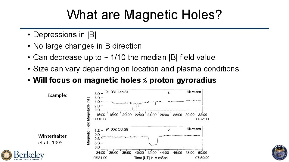 What are Magnetic Holes? • • • Depressions in |B| No large changes in