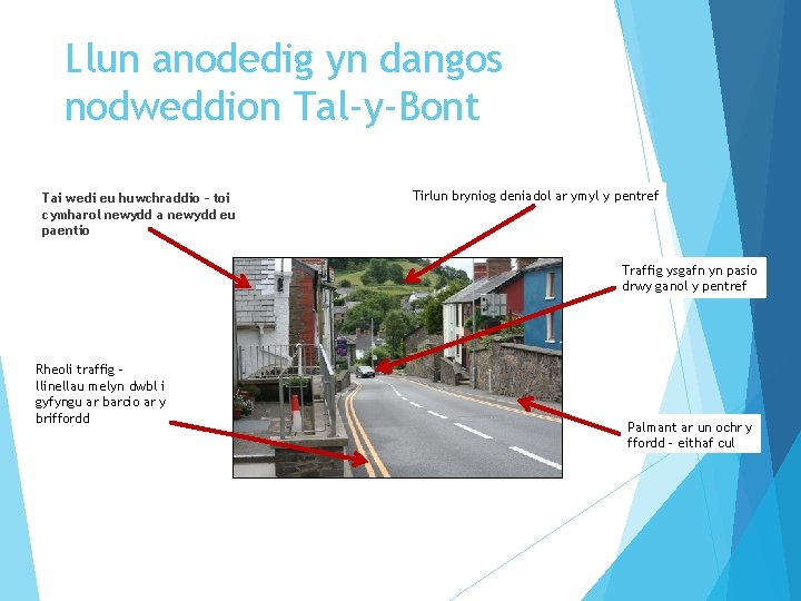 Llun anodedig yn dangos nodweddion Tal-y-Bont Tai wedi eu huwchraddio – toi cymharol newydd