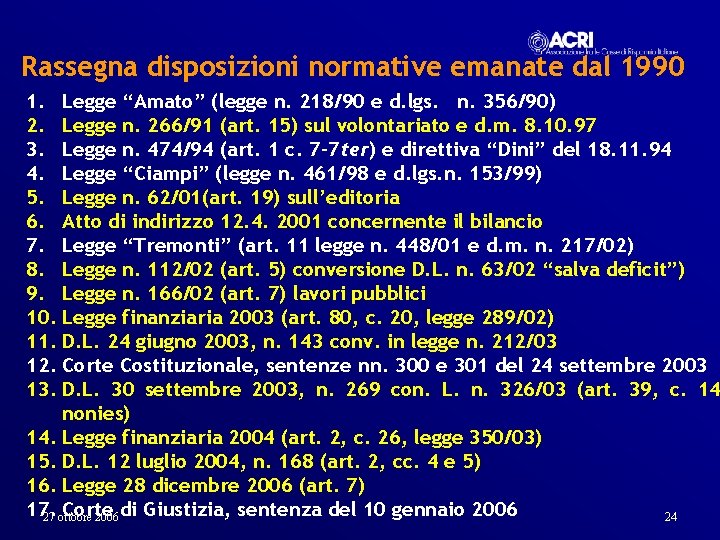 Rassegna disposizioni normative emanate dal 1990 1. Legge “Amato” (legge n. 218/90 e d.