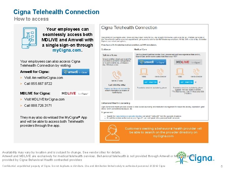 Cigna Telehealth Connection How to access Your employees can seamlessly access both MDLIVE and