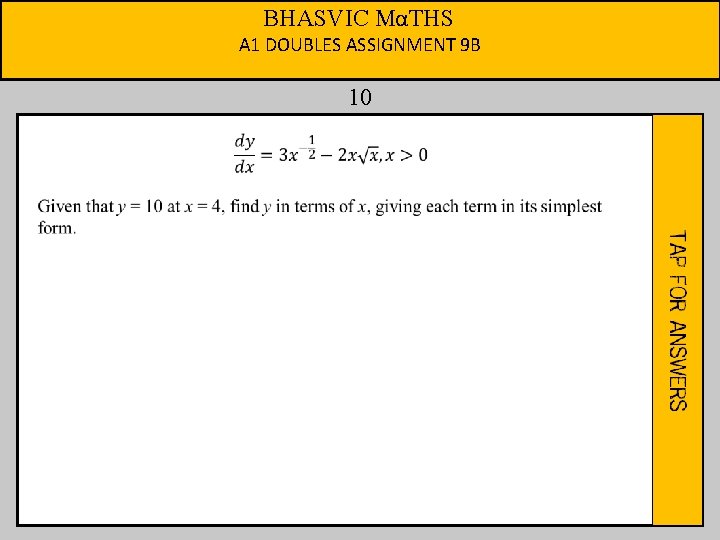 BHASVIC MαTHS A 1 DOUBLES ASSIGNMENT 9 B 10 