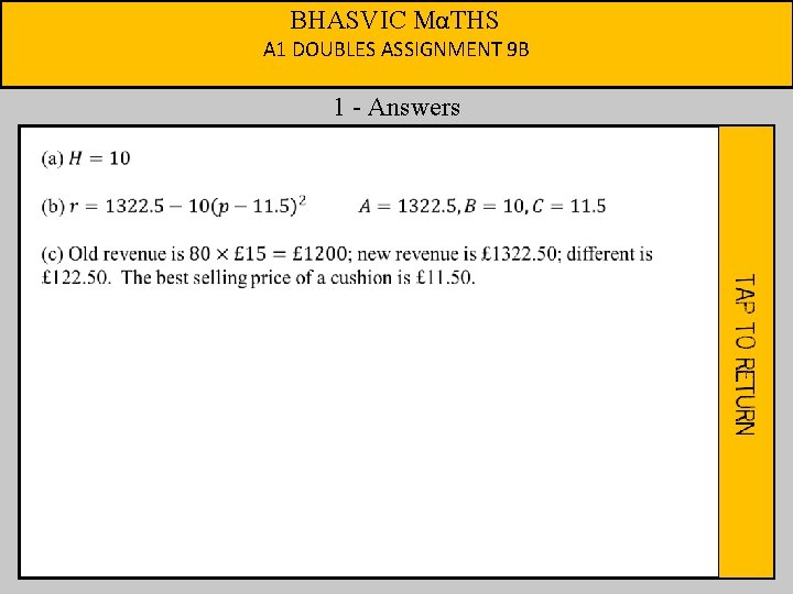 BHASVIC MαTHS A 1 DOUBLES ASSIGNMENT 9 B 1 - Answers 