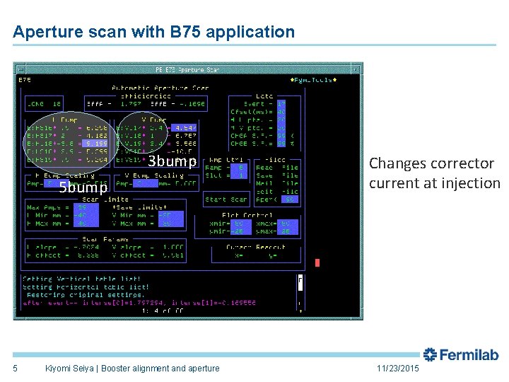 Aperture scan with B 75 application 3 bump 5 Kiyomi Seiya | Booster alignment