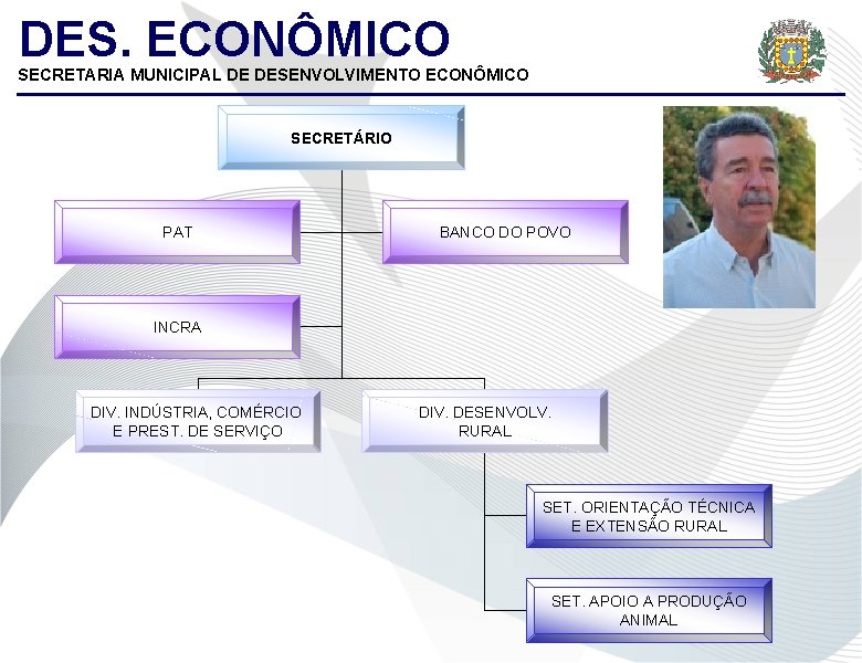 DES. ECONÔMICO SECRETARIA MUNICIPAL DE DESENVOLVIMENTO ECONÔMICO SECRETÁRIO PAT BANCO DO POVO INCRA DIV.