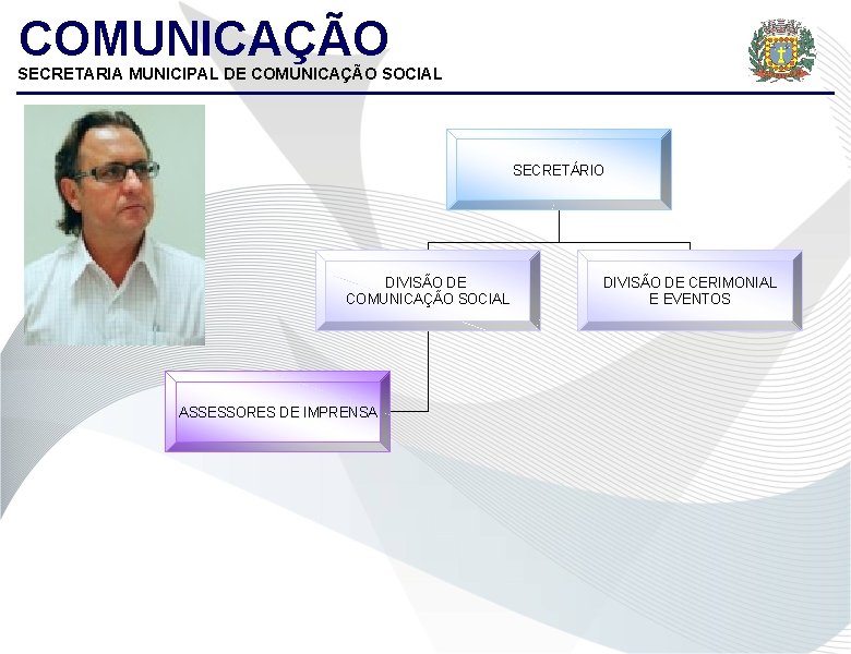 COMUNICAÇÃO SECRETARIA MUNICIPAL DE COMUNICAÇÃO SOCIAL SECRETÁRIO DIVISÃO DE COMUNICAÇÃO SOCIAL ASSESSORES DE IMPRENSA
