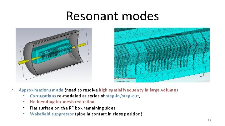 Resonant modes • Approximations made (need to resolve high spatial frequency in large volume)