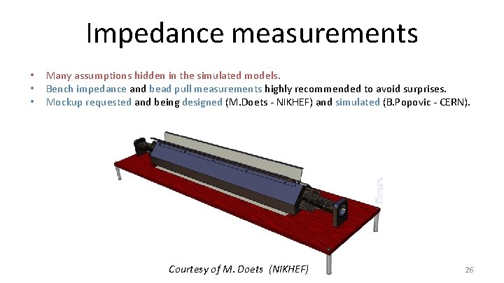 Impedance measurements • • • Many assumptions hidden in the simulated models. Bench impedance