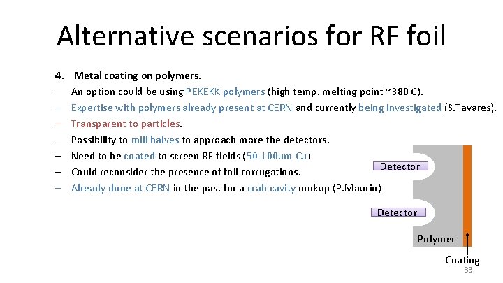 Alternative scenarios for RF foil 4. – – – – Metal coating on polymers.