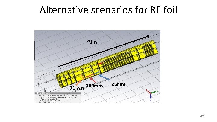 Alternative scenarios for RF foil ~1 m 31 mm 100 mm 25 mm 48