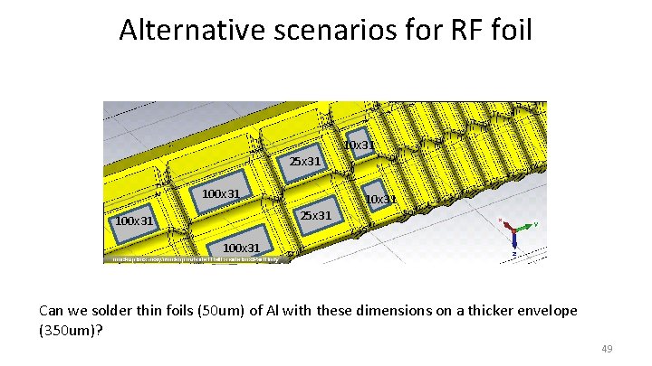 Alternative scenarios for RF foil 10 x 31 25 x 31 100 x 31