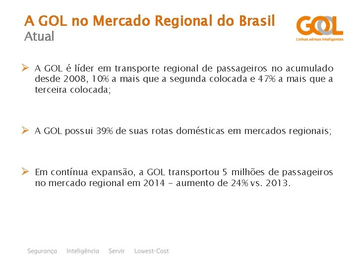 A GOL no Mercado Regional do Brasil Atual Ø A GOL é líder em