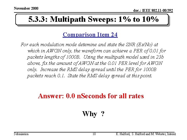 November 2000 doc. : IEEE 802. 11 -00/392 5. 3. 3: Multipath Sweeps: 1%