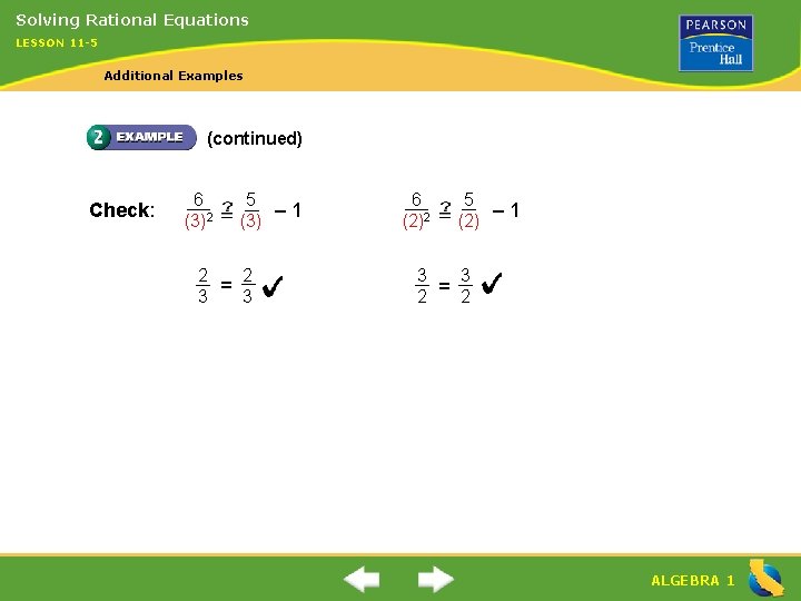 Lesson 11 5 WarmUp ALGEBRA 1 Solving Rational