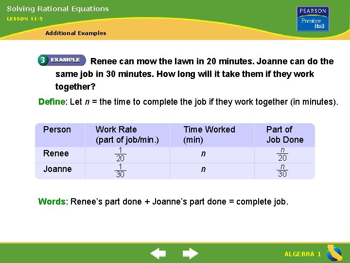 Lesson 11 5 WarmUp ALGEBRA 1 Solving Rational
