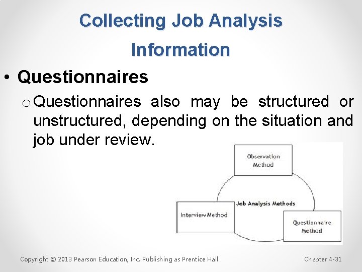 Collecting Job Analysis Information • Questionnaires o Questionnaires also may be structured or unstructured,