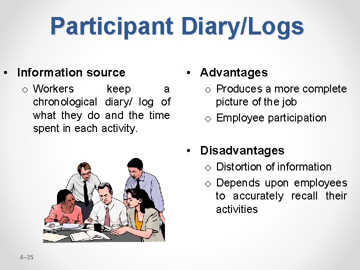 Participant Diary/Logs • Information source o Workers keep a chronological diary/ log of what