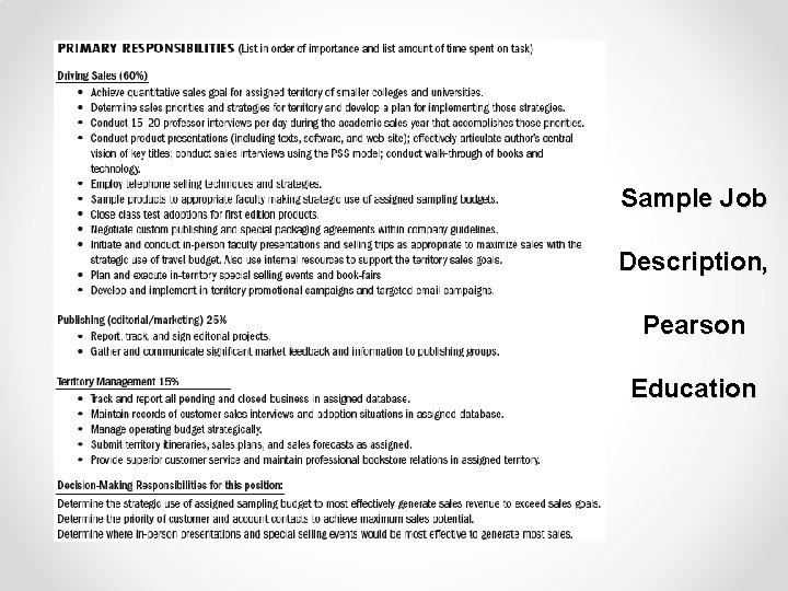 Sample Job Description, Pearson Education 