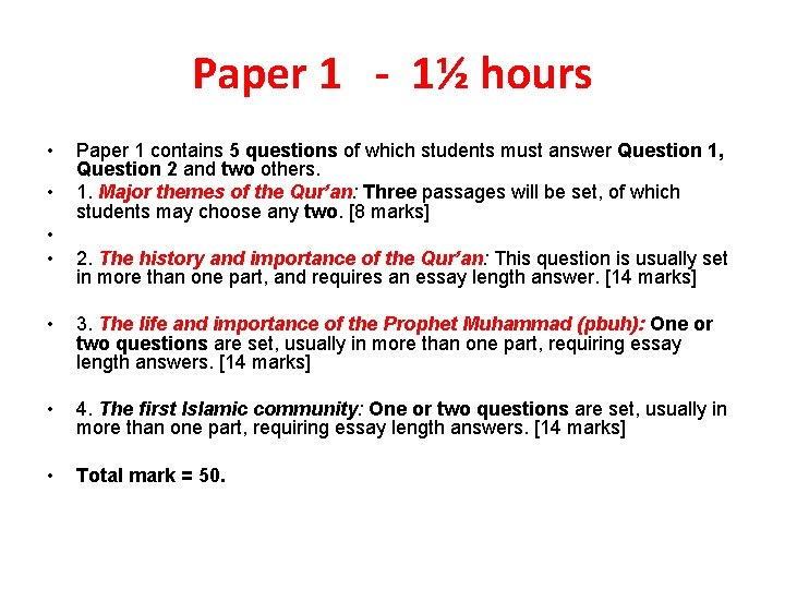 Paper 1 - 1½ hours • • Paper 1 contains 5 questions of which