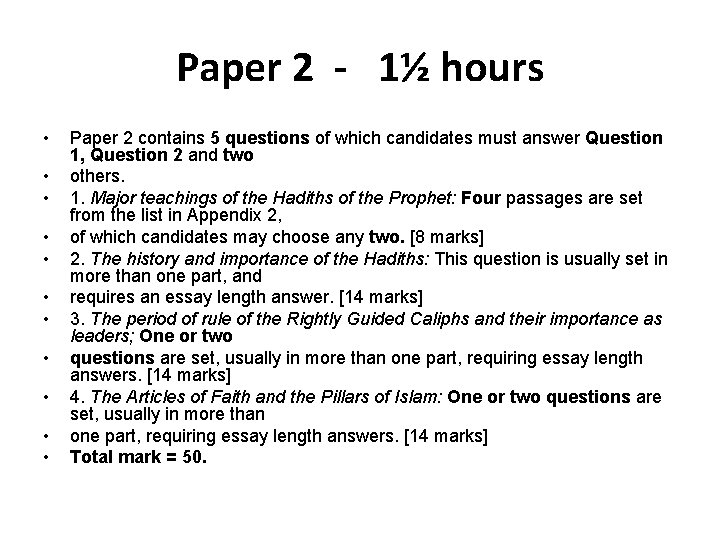 Paper 2 - 1½ hours • • • Paper 2 contains 5 questions of Paper 2 - 1½ hours • • • Paper 2 contains 5 questions of