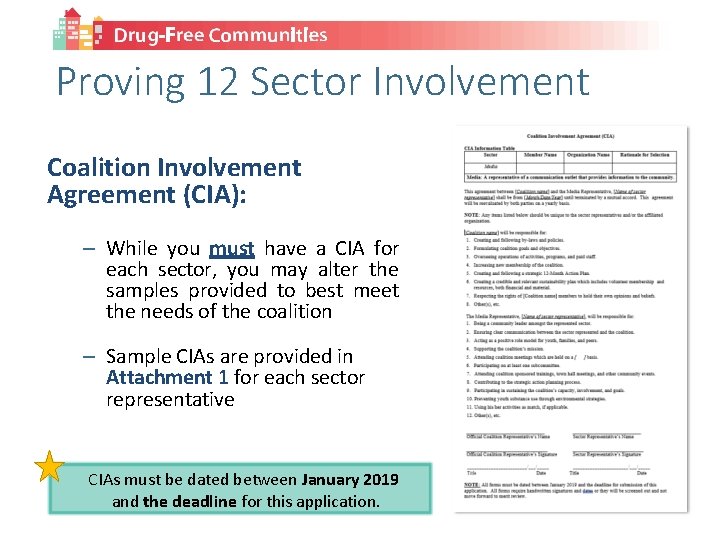 Proving 12 Sector Involvement Coalition Involvement Agreement (CIA): – While you must have a