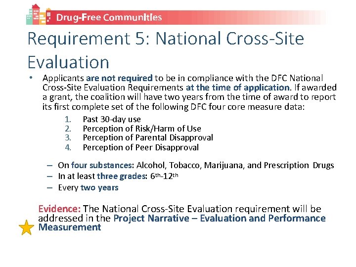 Requirement 5: National Cross-Site Evaluation • Applicants are not required to be in compliance