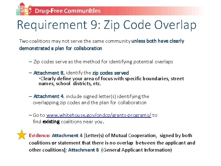 Requirement 9: Zip Code Overlap Two coalitions may not serve the same community unless