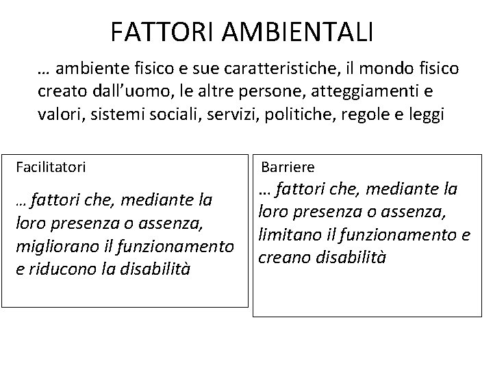 FATTORI AMBIENTALI … ambiente fisico e sue caratteristiche, il mondo fisico creato dall’uomo, le