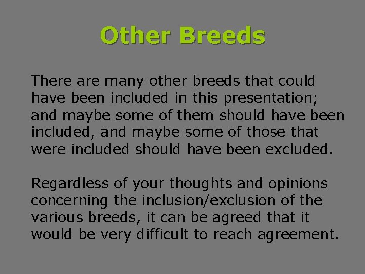 Other Breeds There are many other breeds that could have been included in this