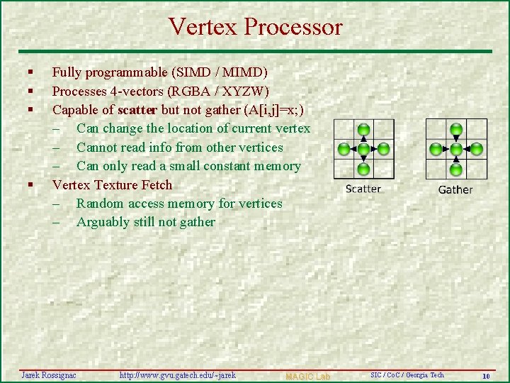 Vertex Processor § § Fully programmable (SIMD / MIMD) Processes 4 -vectors (RGBA /