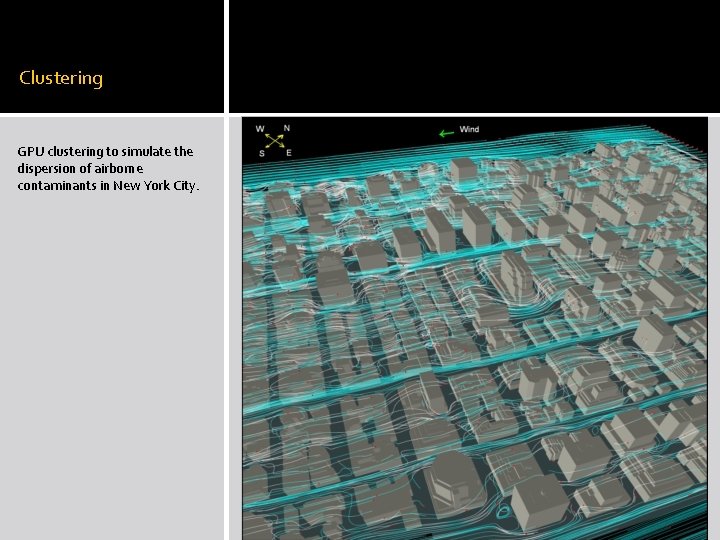 Clustering GPU clustering to simulate the dispersion of airborne contaminants in New York City.