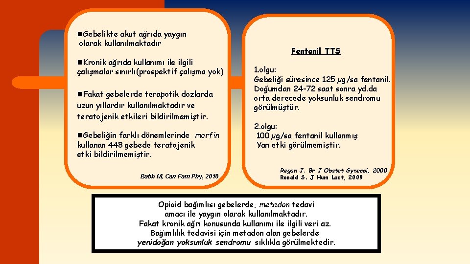 n. Gebelikte akut ağrıda yaygın olarak kullanılmaktadır n. Kronik ağrıda kullanımı ile ilgili çalışmalar