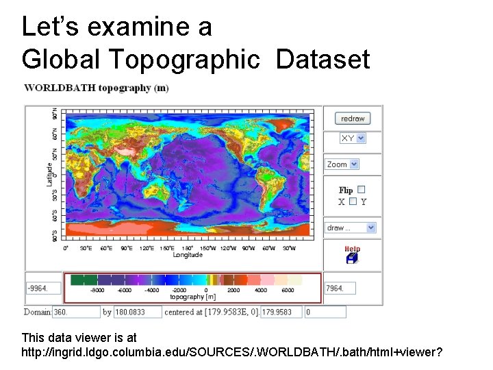 Let’s examine a Global Topographic Dataset This data viewer is at http: //ingrid. ldgo.