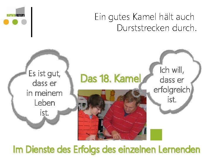 Ein gutes Kamel hält auch Durststrecken durch. Es ist gut, dass er in meinem