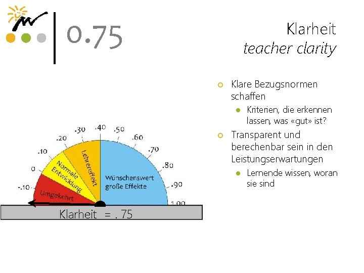 0. 75 Klarheit teacher clarity ¢ Klare Bezugsnormen schaffen l ¢ Transparent und berechenbar