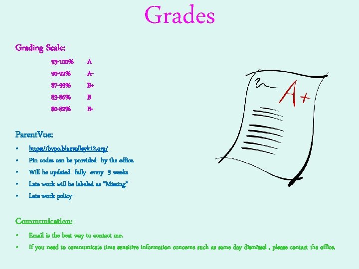 Grading Scale: 93 -100% 90 -92% 87 -99% 83 -86% 80 -82% Grades A