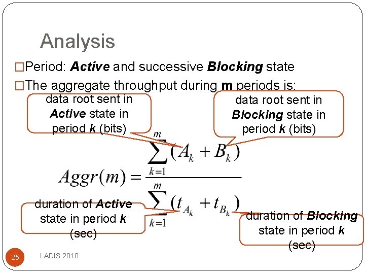 Analysis �Period: Active and successive Blocking state �The aggregate throughput during m periods is:
