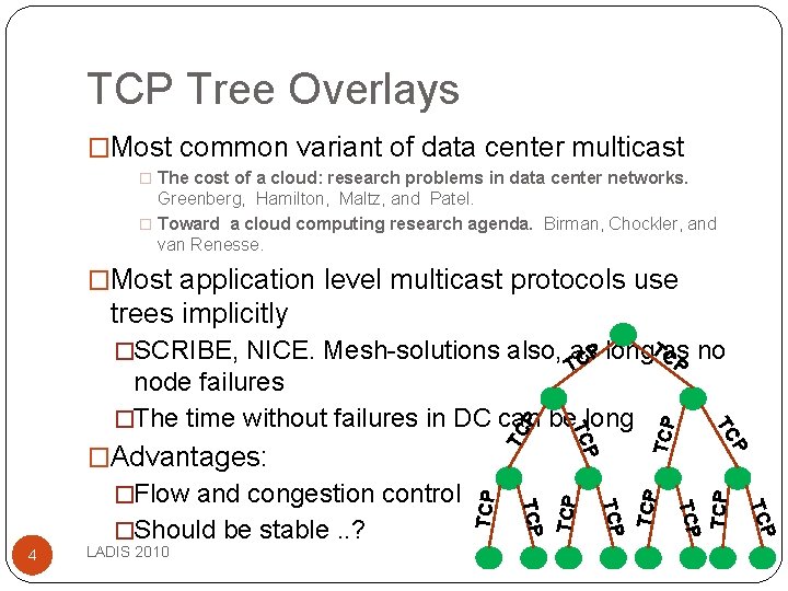 TCP Tree Overlays �Most common variant of data center multicast � The cost of