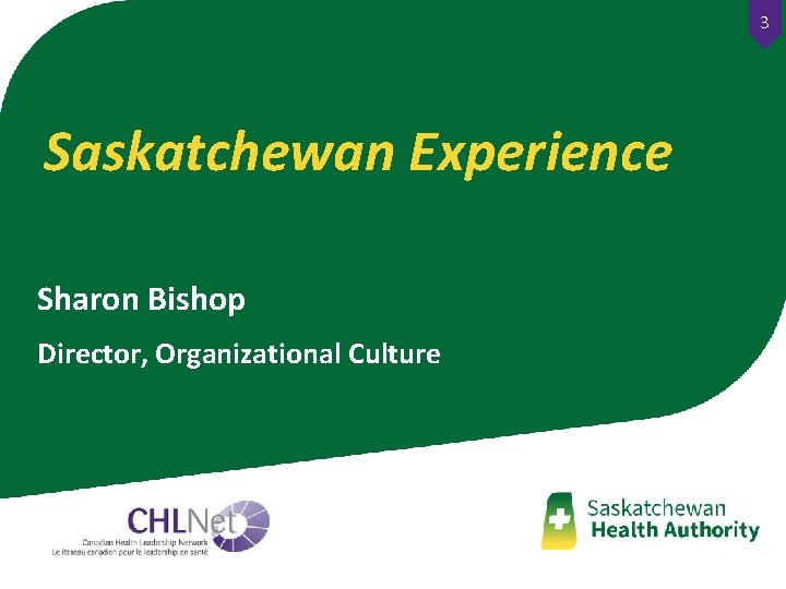 3 Saskatchewan Experience Sharon Bishop Director, Organizational Culture 