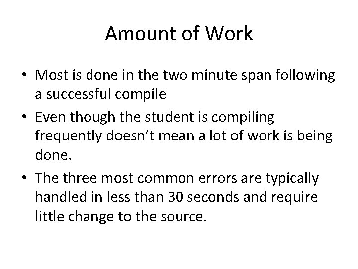 Amount of Work • Most is done in the two minute span following a
