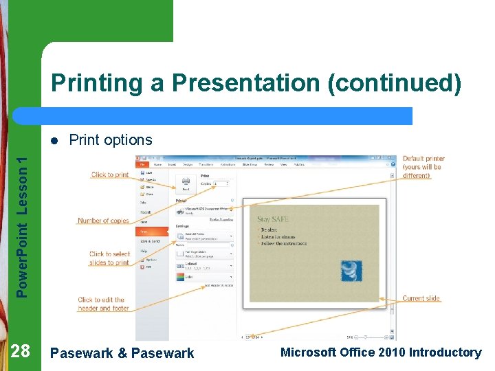 Printing a Presentation (continued) Print options Power. Point Lesson 1 l 28 Pasewark &