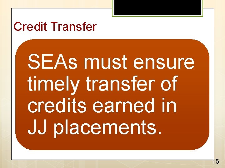 Credit Transfer SEAs must ensure timely transfer of credits earned in JJ placements. 15