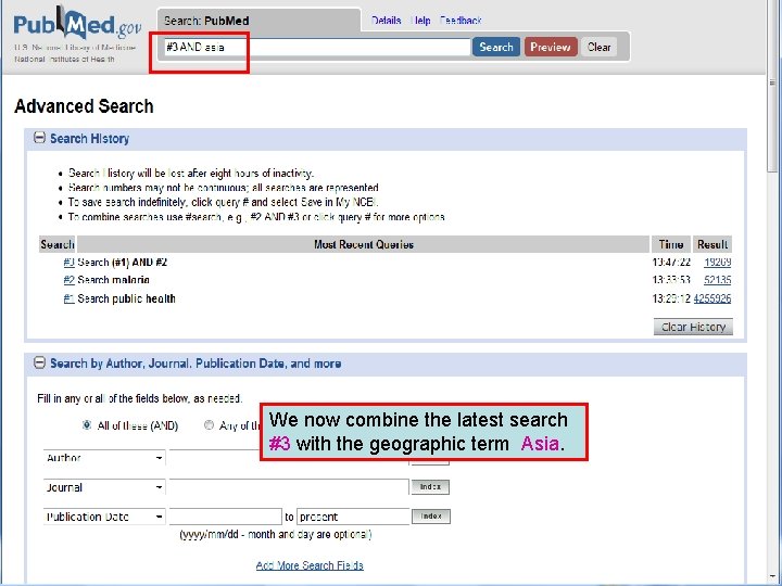 We now combine the latest search #3 with the geographic term Asia. 