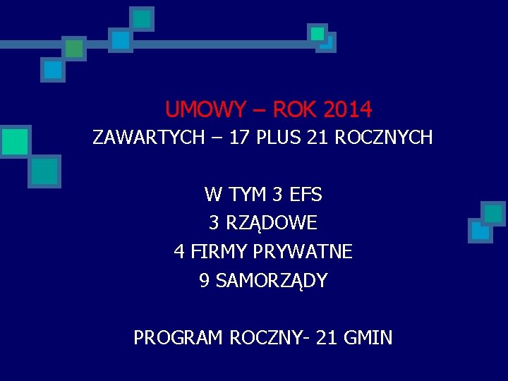 UMOWY – ROK 2014 ZAWARTYCH – 17 PLUS 21 ROCZNYCH W TYM 3 EFS